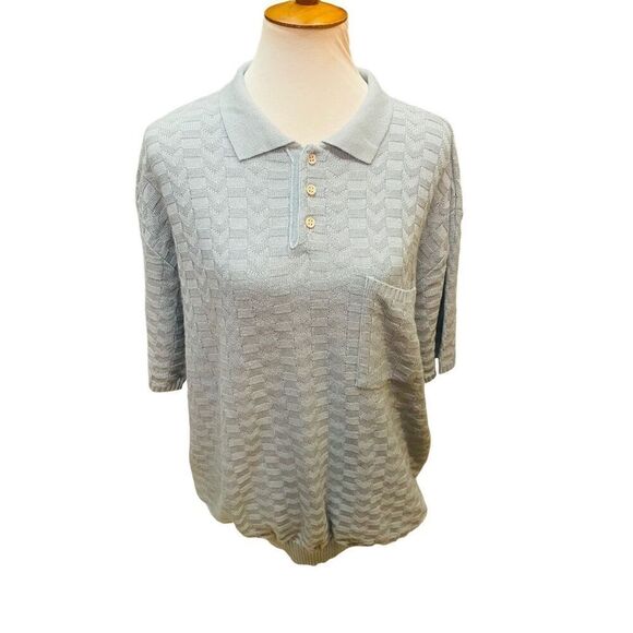 Haband European Seafoam Green/Blue Short Sleeve Mens Knit Vintage Sweater Size X - Picture 2 of 12